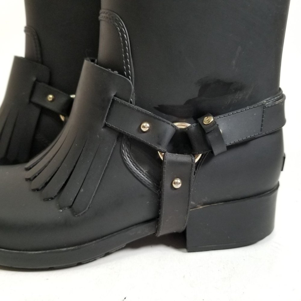 Massimo Dutti Rain Boot Tall Rubber Fringe Black Ring Strap US 6.5 EUR 37 - Picture 7 of 16